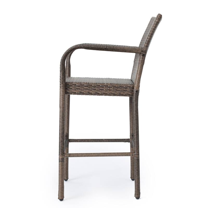 Outdoor Patio Wicker Barstool, High Back Bar Chair with Arm and Footstool High Chair, Entertainment Barstool Set (Set of 2)