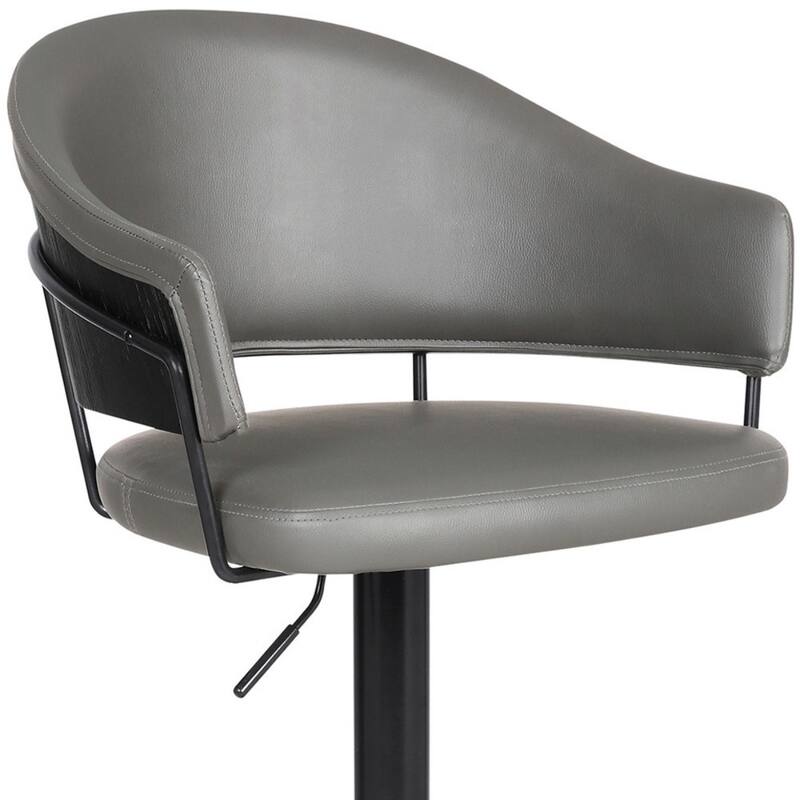 25" Grey Faux Leather Adjustable Bar Stool with 360° Swivel Metal Frame and Footrest Support - 43.5" x 21" x 22.25"