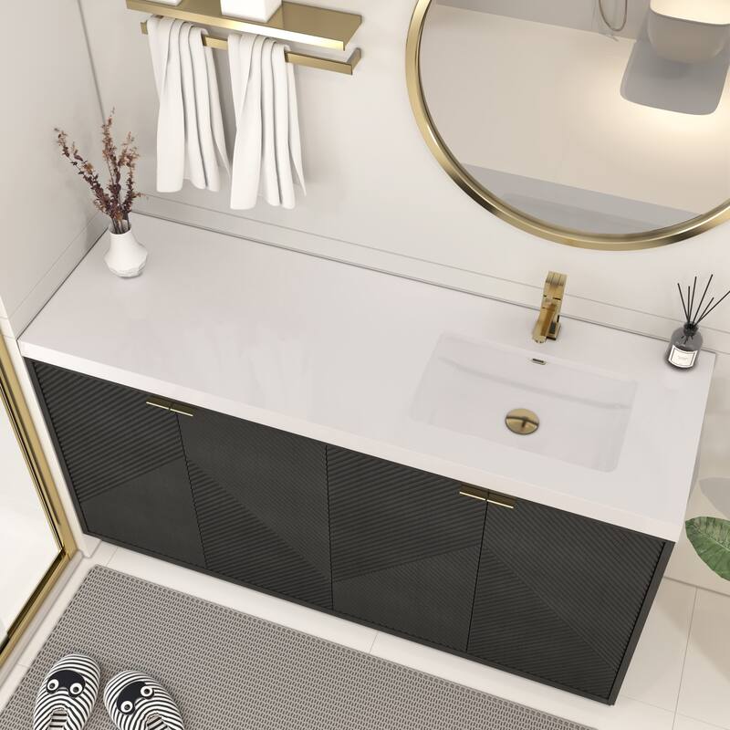 Milano 60" Freestanding Bathroom Vanity with Right White Sink