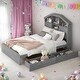 preview thumbnail 10 of 16, Full Size Wood Platform Bed with House-Shaped Storage Headboard and 2 Drawers, Walnut Finish Grey
