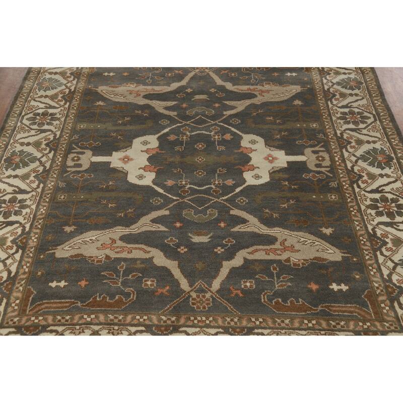 Gray Oushak Indian Area Rug Hand-Knotted Wool Carpet - 8'2" x 9'8"