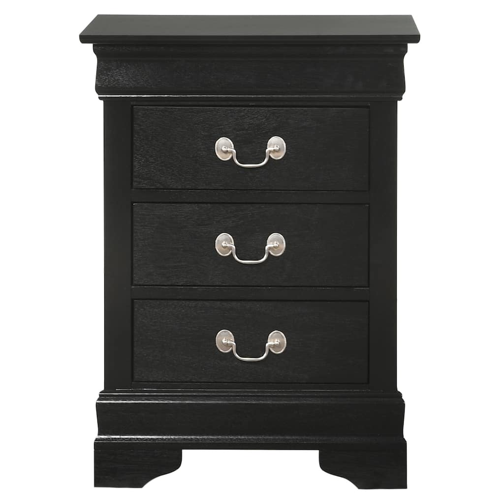 3-Drawer Black Nightstand with English Dovetail Drawers, 29 Inch Classic Wooden Bedroom Bedside Table