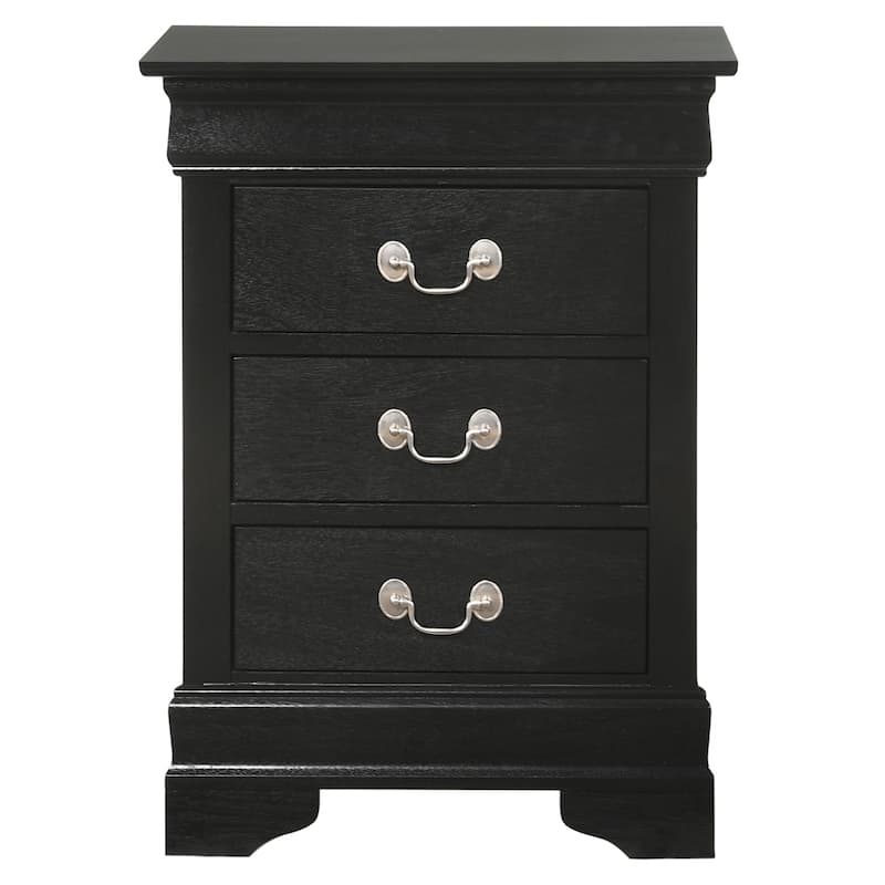 Black Nightstand 29x21x16 with Three Drawers, Compact Bedside Table for Bedroom Storage and Sleek Stylish Modern Finish
