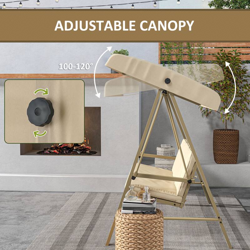 Outsunny 3-Seat Outdoor Porch Swing with Stand, Heavy Duty Patio Swing Chair with Adjustable Canopy, Removable Cushions