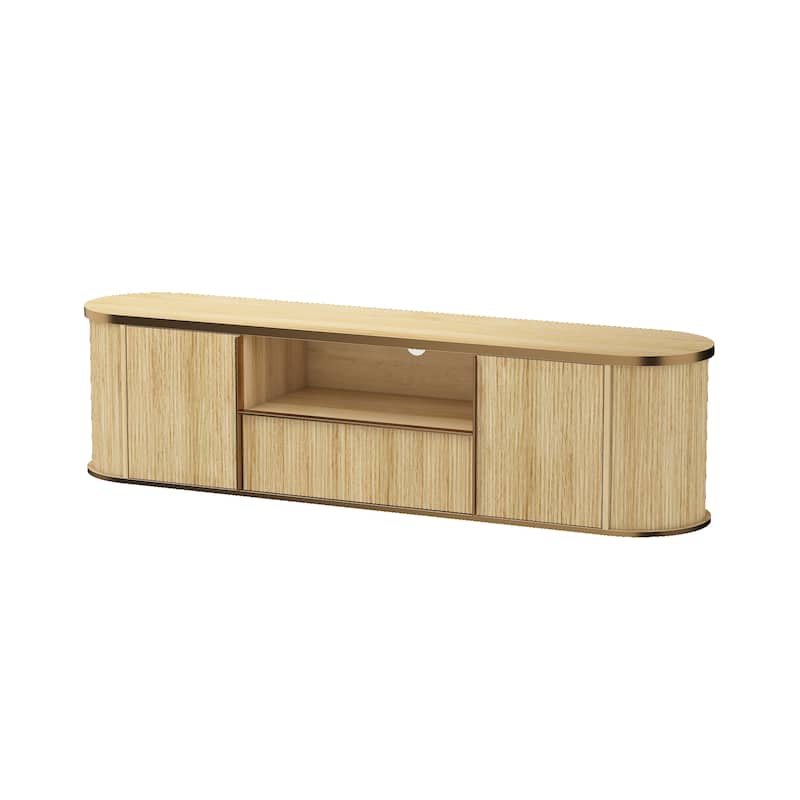 Natural Wood TV Stand with Gold Handles Entertainment Center, Media Console & Storage Cabinet