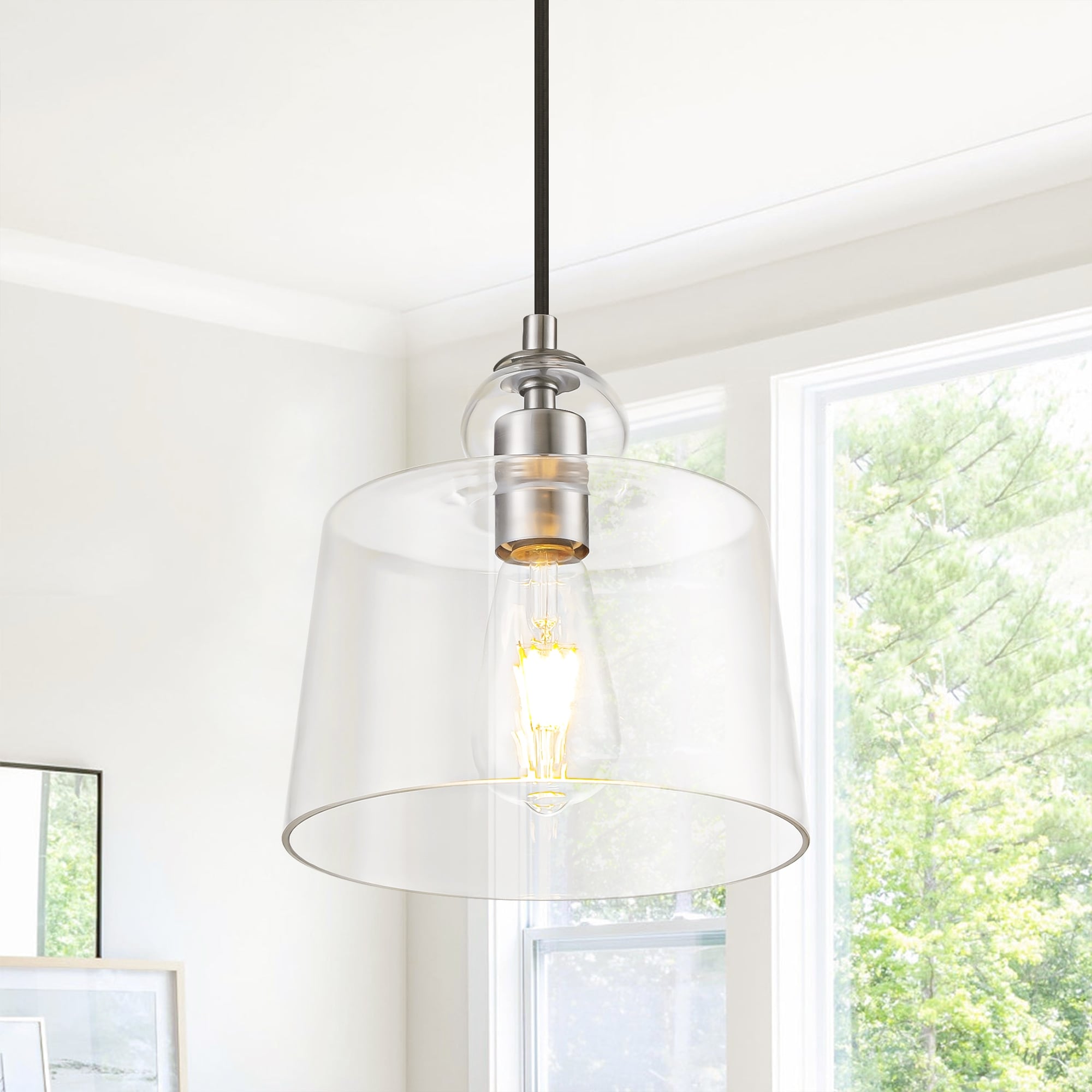 Rennnsan 8.7" 1-Light Modern Mini Chrome/Gold/Matte Black Clear Glass Pendant Light for Kitchen Island Dining Room