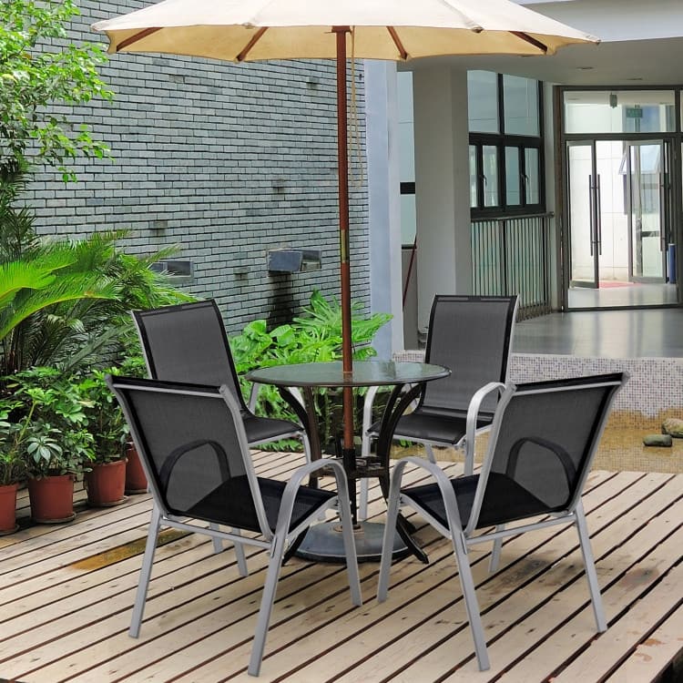 4 Pieces Stackable Patio Dining Chairs Set with Armrest - 29" x 21.5" x 35.5" (L x W x H)