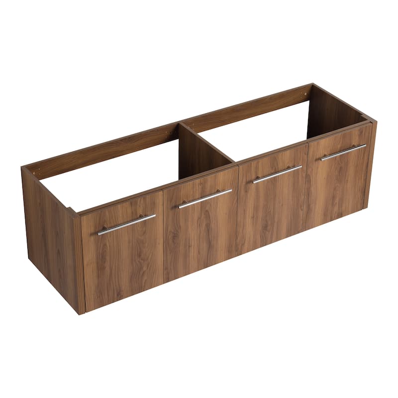 Modern 60 Inch Wall-Mounted Bathroom Vanity Base with Soft-Close Doors, No Sink Included