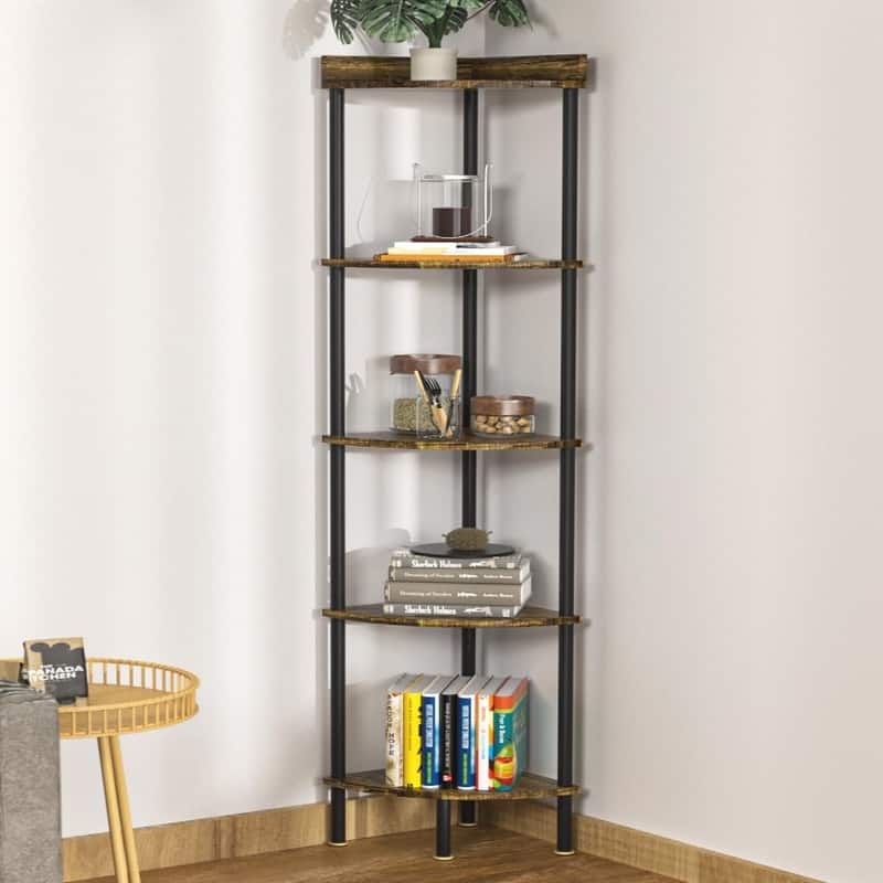 5 Tier Corner Shelf with Drawer Storage - 15.75"D x 11"W x 65.33"H