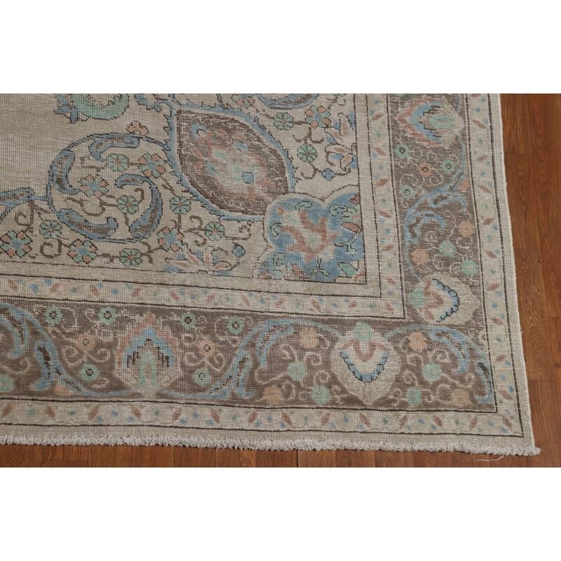 Traditional Tabriz Persian Rug Handmade Oriental Beige Wool Carpet - 8'11"x 11'3"