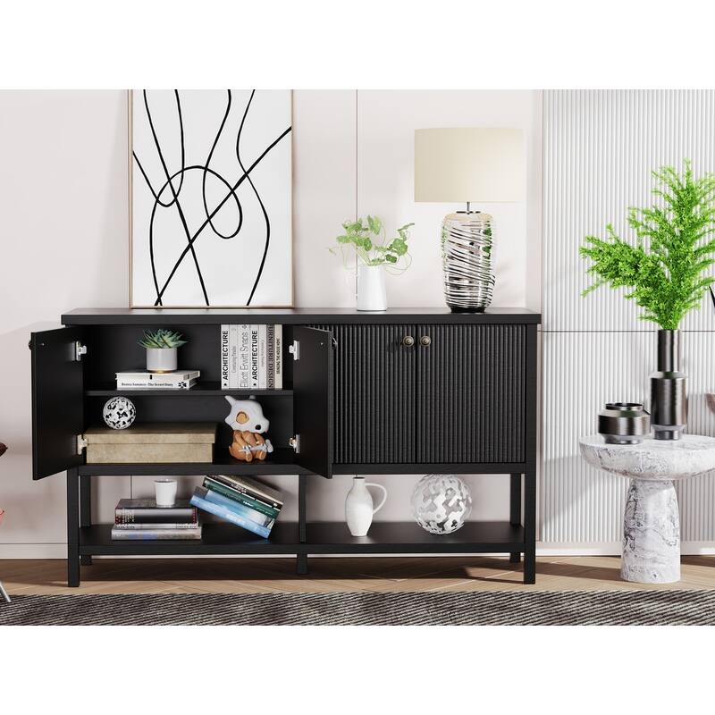 4 Doors Rustic Cabinet with Opening Shelf for Kitchen and Living Room