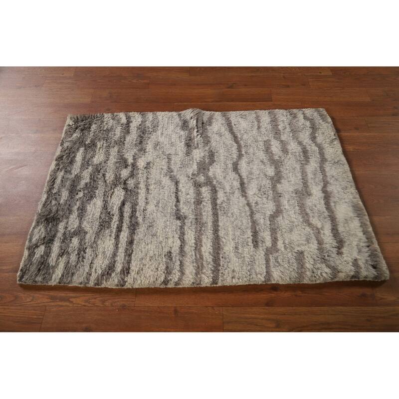 Abstract Moroccan Indian Accent Rug Handmade Beige Wool Carpet - 2'0"x 3'0"