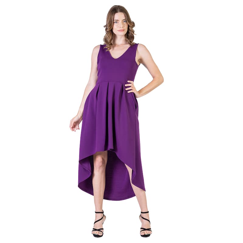 24seven Comfort Apparel Womens Sleeveless Fit N Flare High Low Dress - Purple - M
