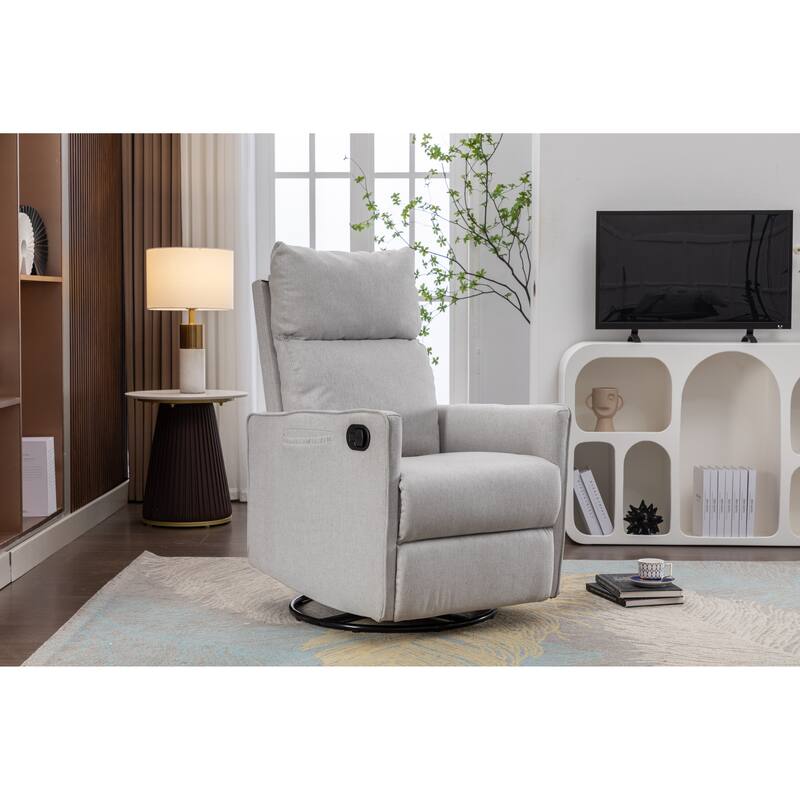Cotton Linen Fabric Swivel Rocking Chair Glider Rocker Recliner Nursery Chair with Adjustable Back and Footrest