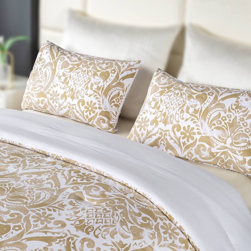 3-Piece 100% Cotton Comforter Set, Flower Pattern Printed Comforter and 2 Pillowcases for All Season