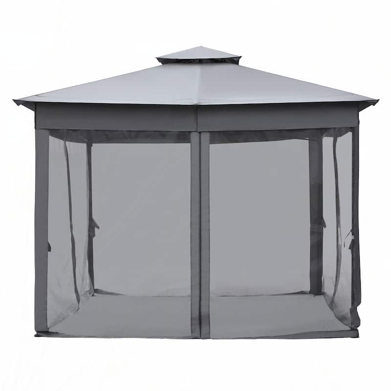 10x12 Outdoor Gazebo Tent with Double Roofs(Grey)
