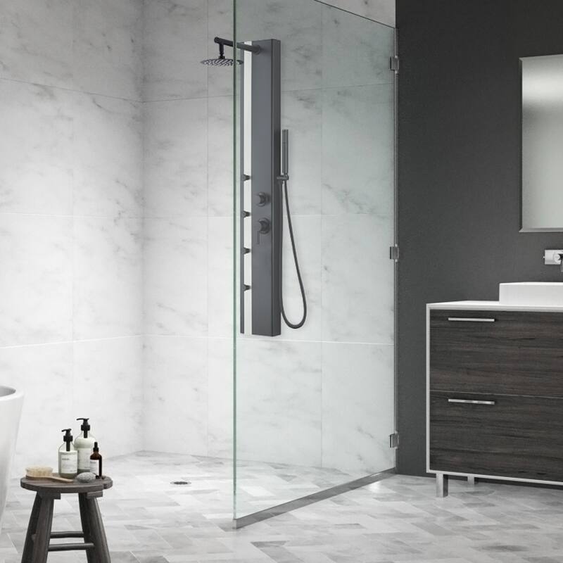 Eclipse 8-in Rain Showerhead ShowerSpa with 4-Body Jets and Handshower Matte Black and Brushed Stainless Steel 1.8 GPM
