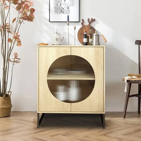 26.7"L Glass Sideboard Buffet Cabinet, Console w/Adjustable Shelves - 26.77 x 15.75" x 32.83"H