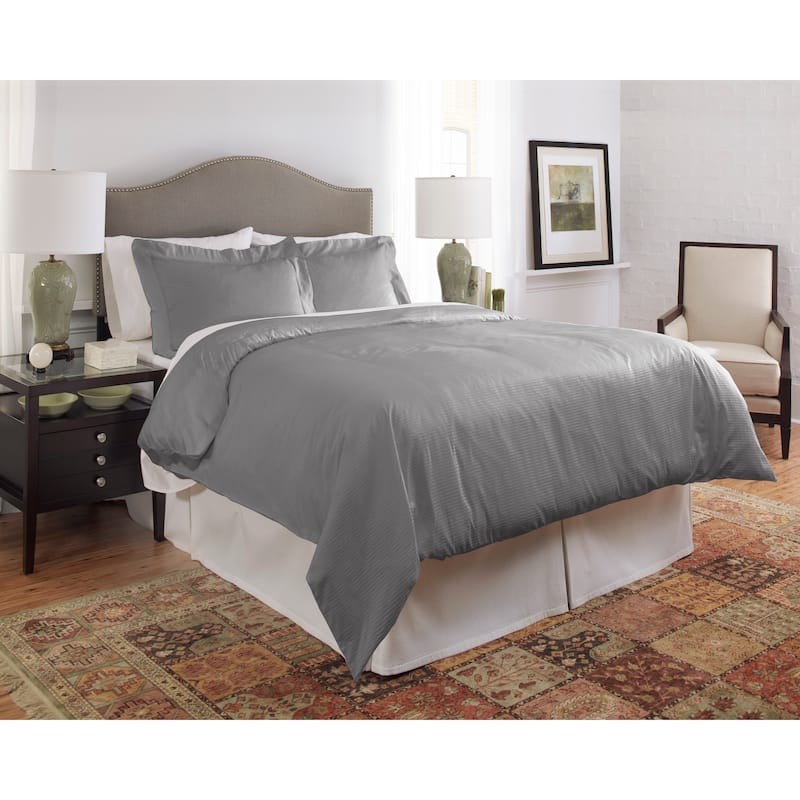 Pointehaven 450 TC Dobby Jacquard Cotton Luxury Size Duvet Set - Grey - Full - Queen