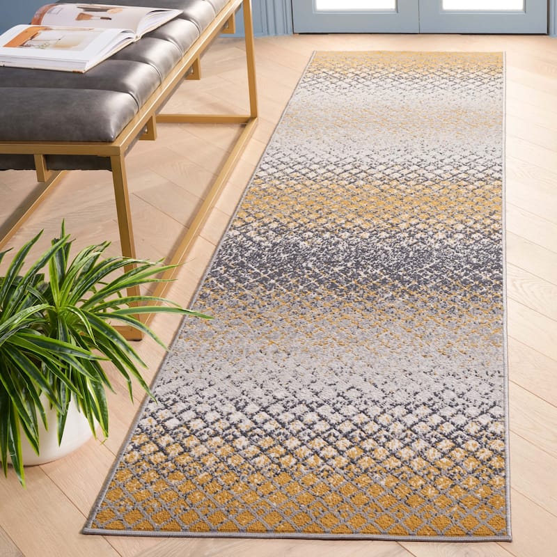 SAFAVIEH Odyssey Irada Modern Abstract Rug - 2'2" x 8' Runner - Gold/Grey