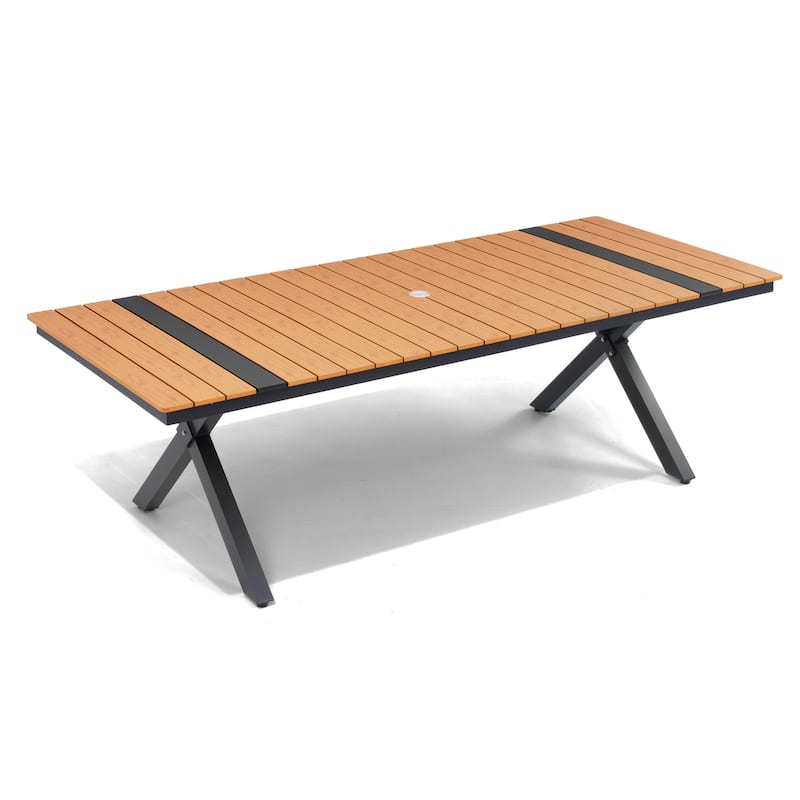 VredHom Aluminum Rectangular Outdoor Patio Dining Table with Umbrella Hole X Frame - 94.3in-Brown