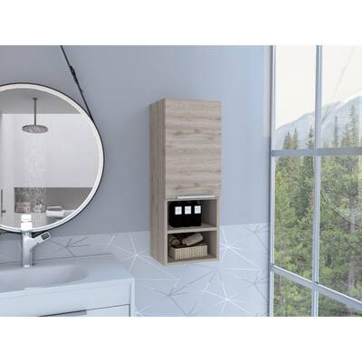 Wall-Mounted Medicine Cabinet - 32.1" H, Light Gray Finish, Open & Interior Shelves, Compact Storage Solution