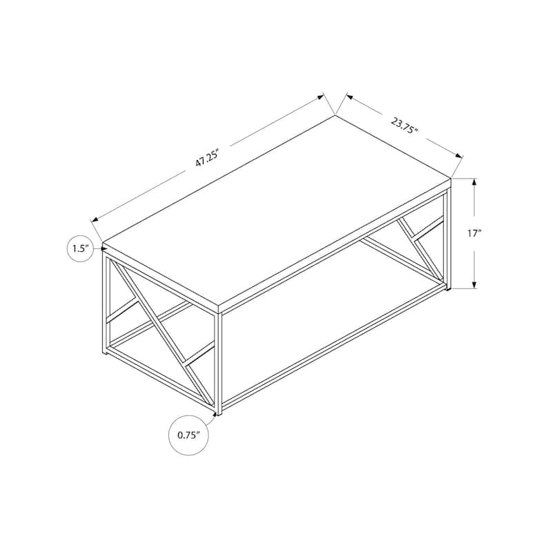 Grey Wood and Glass Coffee Table 44 Inch Modern Living Room Accent Table - 47” x 23.75” x 17”