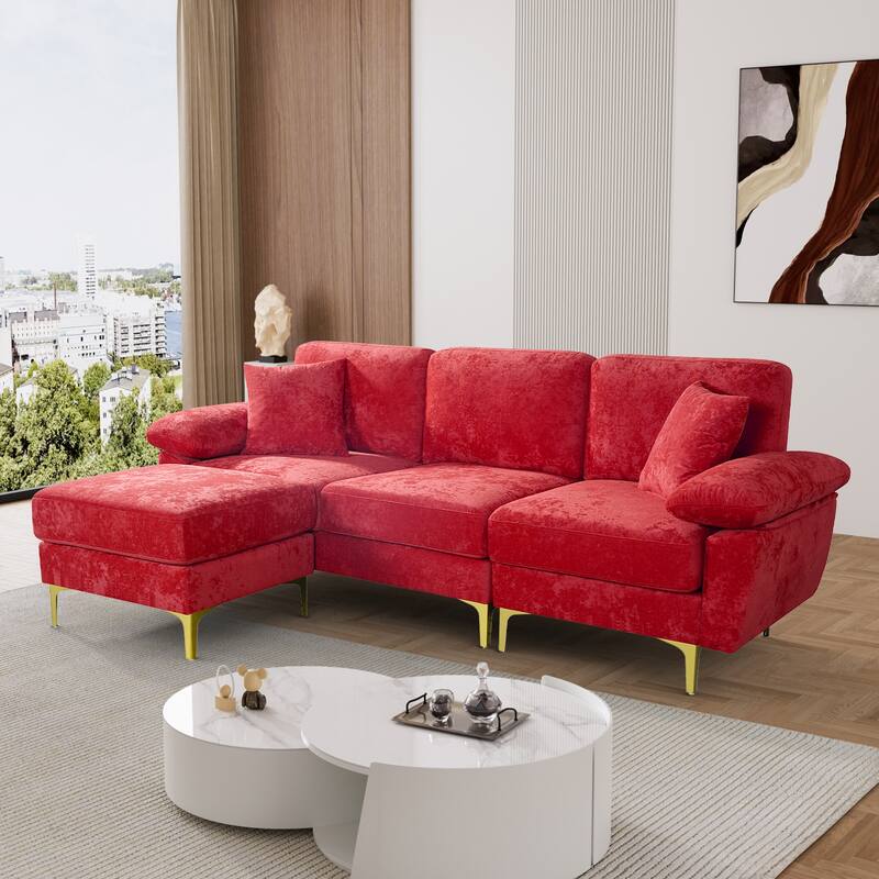 Ouyessir 2-Pieces Upholstered Velvet Sectional Sofa with 2 Pillows & Ottoman