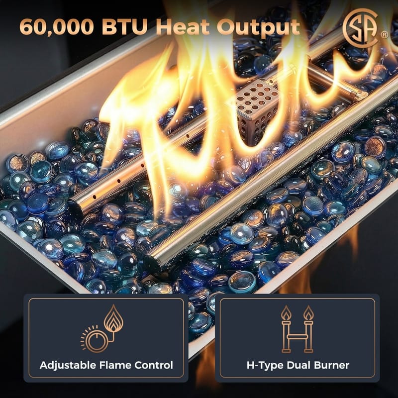 43" Wicker Outdoor Propane Fire Pit Table, 60,000 BTU, Wind Guard