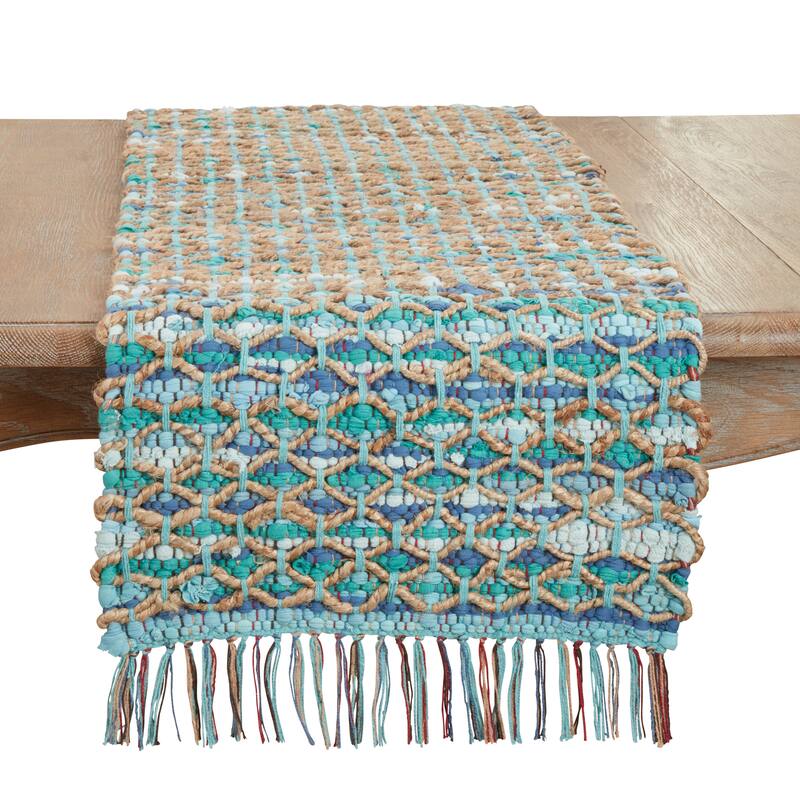 Handwoven Net Chindi Table Runner - 16"x72" - 16"x72" - Aqua