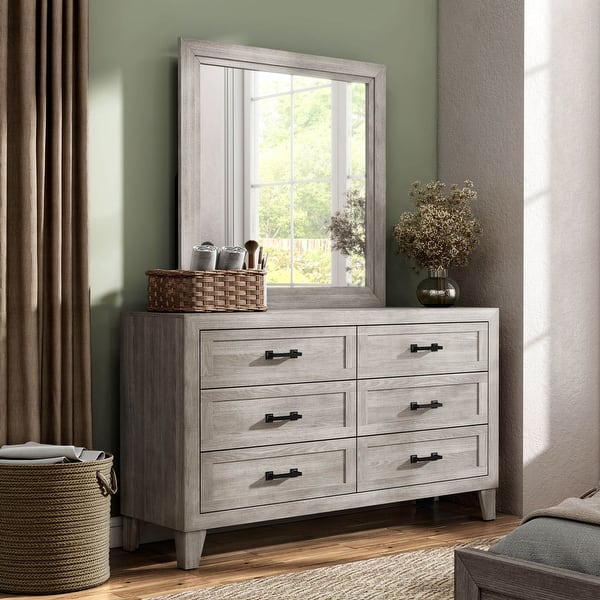 white dresser grey top FOA Junile 2-Piece 6-Drawer Wood Dresser and Mirror Set in Washed White