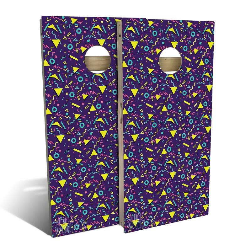 80s Purple Outdoor Cornhole Board Set - Backyard 2x4 - Include Carrying Case