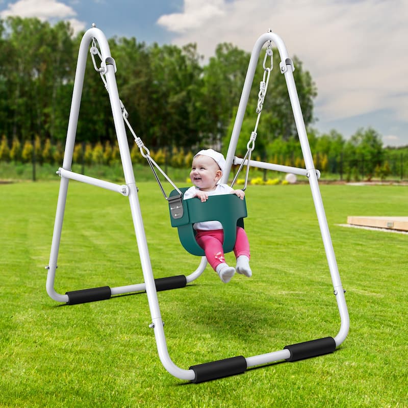 Baby Toddler Swing Set with Bucket Seat Heavy Duty Foldable Stand for Kids
