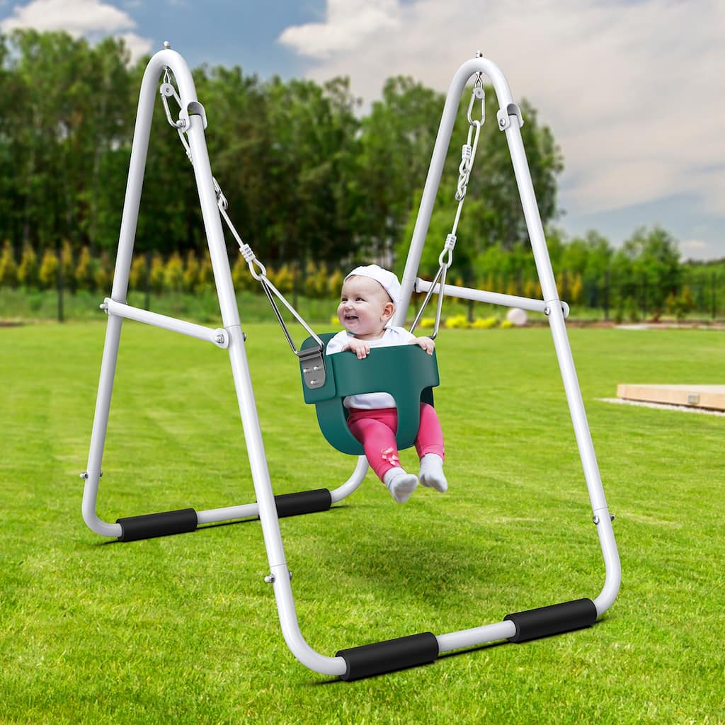 Baby Toddler Swing Set with Bucket Seat Heavy Duty Foldable Stand for Kids