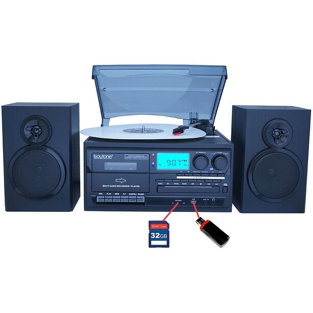 Boytone BT-28SPB, Bluetooth Classic Style Record Player Turntable with AM/FM Radio, Cassette Player, CD Player, 2 Separate Stere Boytone BT-28SPB, Bluetooth Classic Style Record Player Turntable with AM/FM Radio, Cassette Player, CD Player, 2 Separate Stere