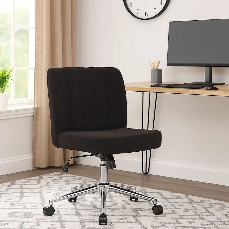 Rio Adjustable Height Office Chair, Black Boucle, Chrome, Nylon Casters