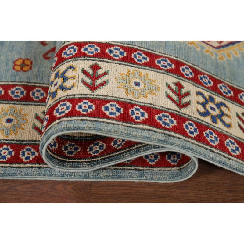 Light Blue Kazak Oriental Runner Rug Hand-Knotted Wool Carpet - 2'11" x 13'9"