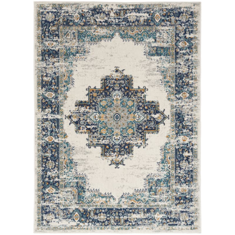 Porch & Den Dobbin Vintage Persian Medallion Farmhouse Area Rug - 8' x 10' - Grey