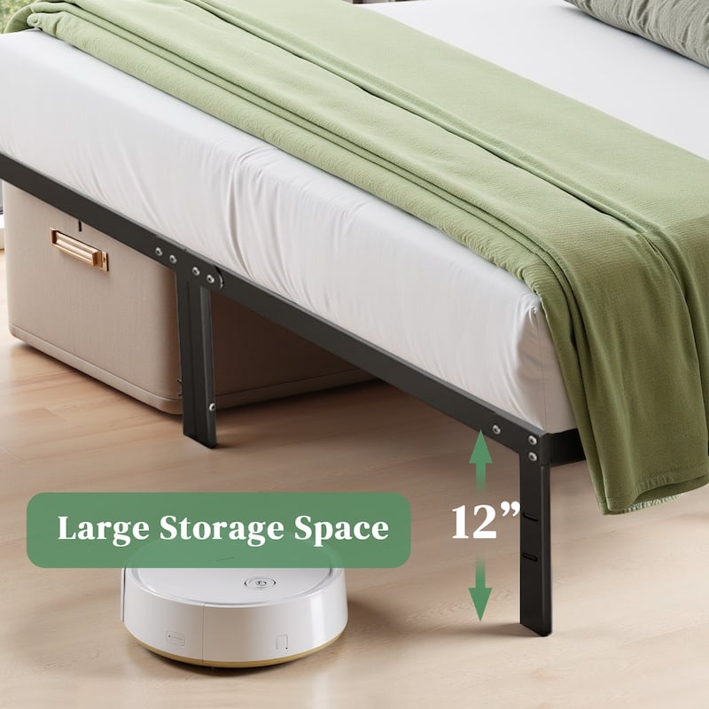 Full Bed Frame, Sturdy Twin Size Metal Platform , No Box Spring Needed, Heavy Duty, Easy Assembly, Under Bed Storage