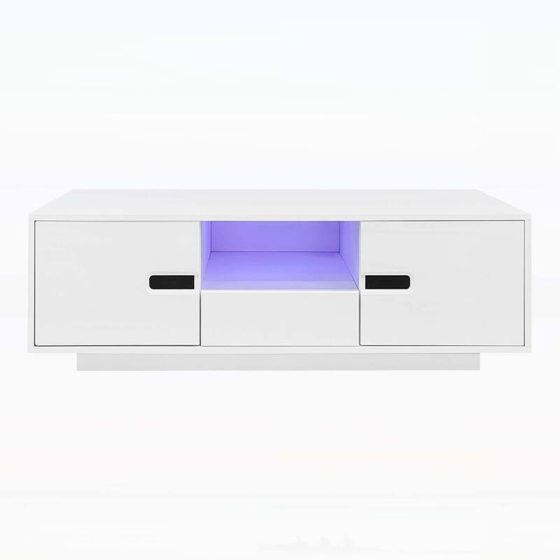Modern Rectangle Coffee Table with Storage and LED Lights
