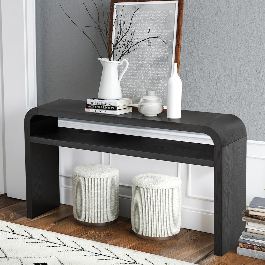59.4" 2-Tier Curved Long Console Table with Solid Wood Veneer - 59.45"L x 13.78"W x 32.87"H