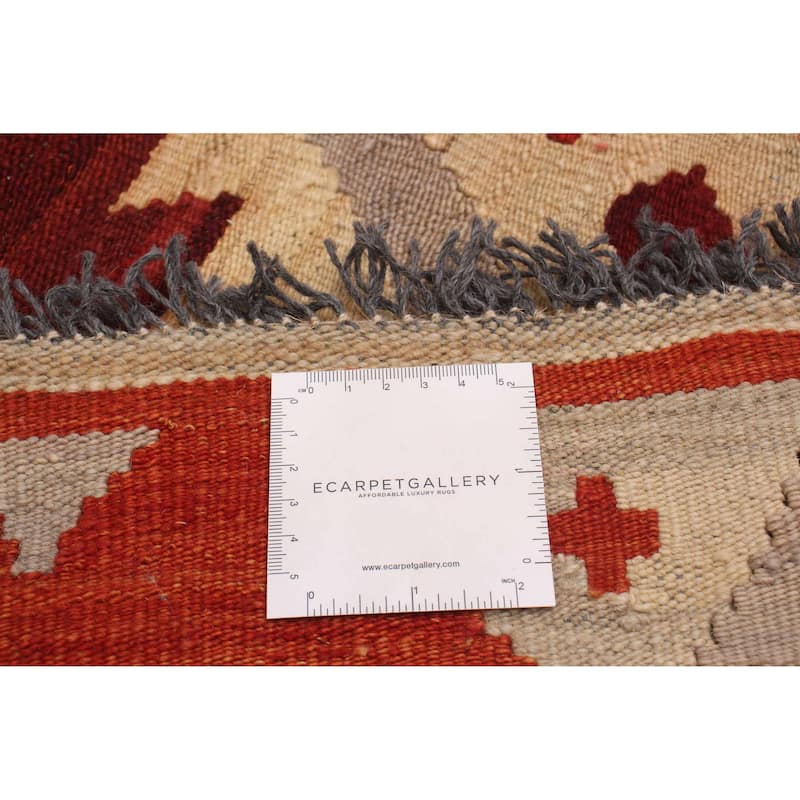 ECARPETGALLERY Flat-Weave Bold and Colorful Cream Wool Kilim - 5'11 x 8'0