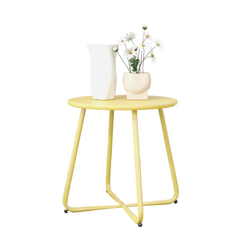 E-Coated Steel Side Table, Weather- Resistant Outdoor 18” Round End Table Accent Table for Bistro Balcony Apartment