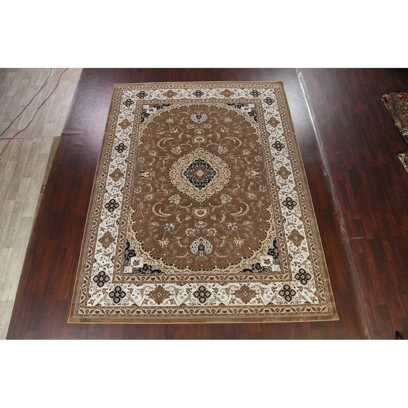 Traditional Brown Floral Oriental Tabriz Area Rug Turkish Carpet