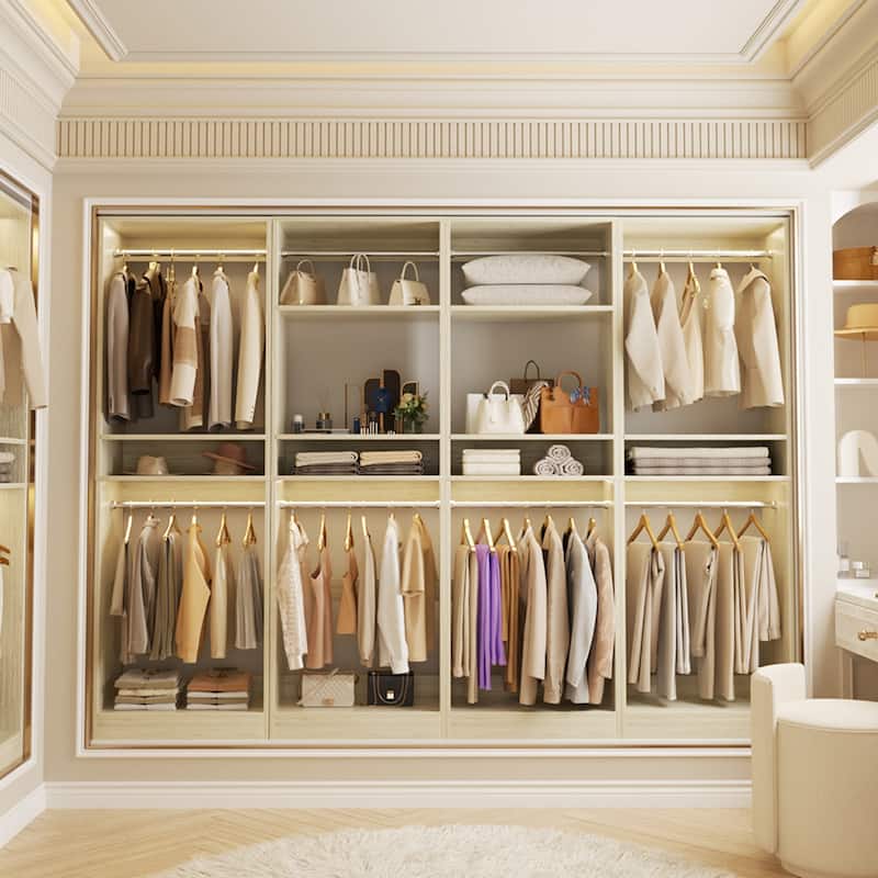 Cimly 25'' W Closet Organizer System with 2 Hanging Rods and DIY Shelves for Walk-in and Reach-in Closet - Set of 4 - Washed Oak