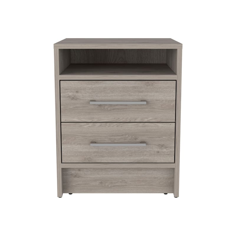 Malaga Nightstand, Light Gray - Two Drawer Bedside Table with Open Shelf, Compact Design