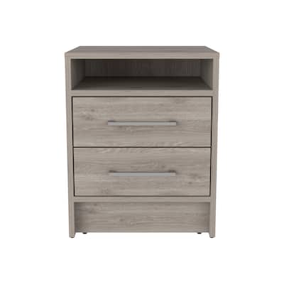 Malaga Nightstand, Light Gray - Two Drawer Bedside Table with Open Shelf, Compact Design