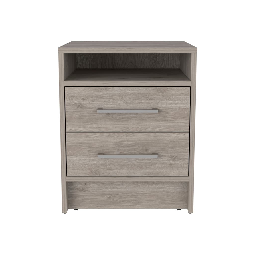 Malaga Nightstand, Light Gray - Two Drawer Bedside Table with Open Shelf, Compact Design