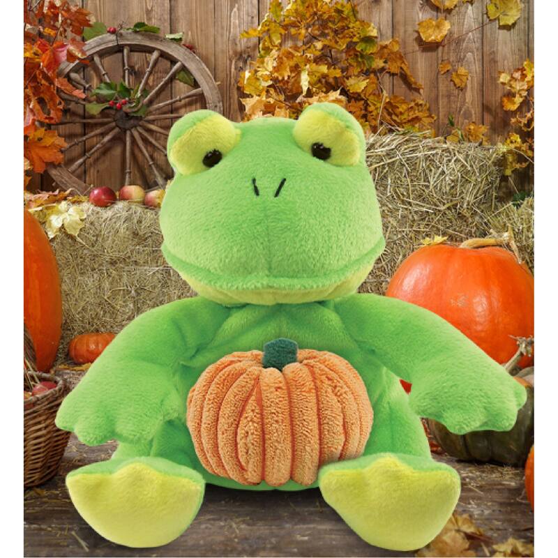 DolliBu Super Soft Frog Stuffed Animal with Pumpkin Decor Plush