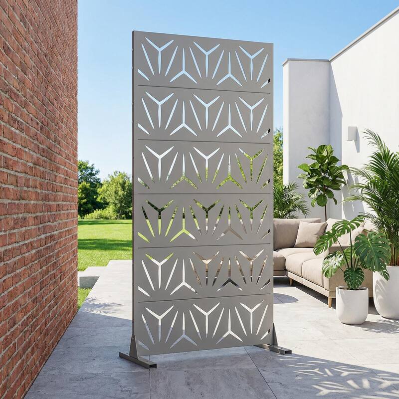 72" H×47"W Dovelina Black Outdoor Freestanding Metal Privacy Screen Decorative Garden Fence